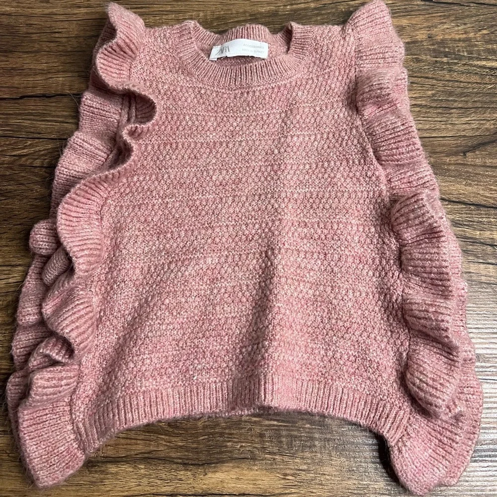 Zara Girls Ruffled Knitwear Bib Pink Layering Accessory One Size